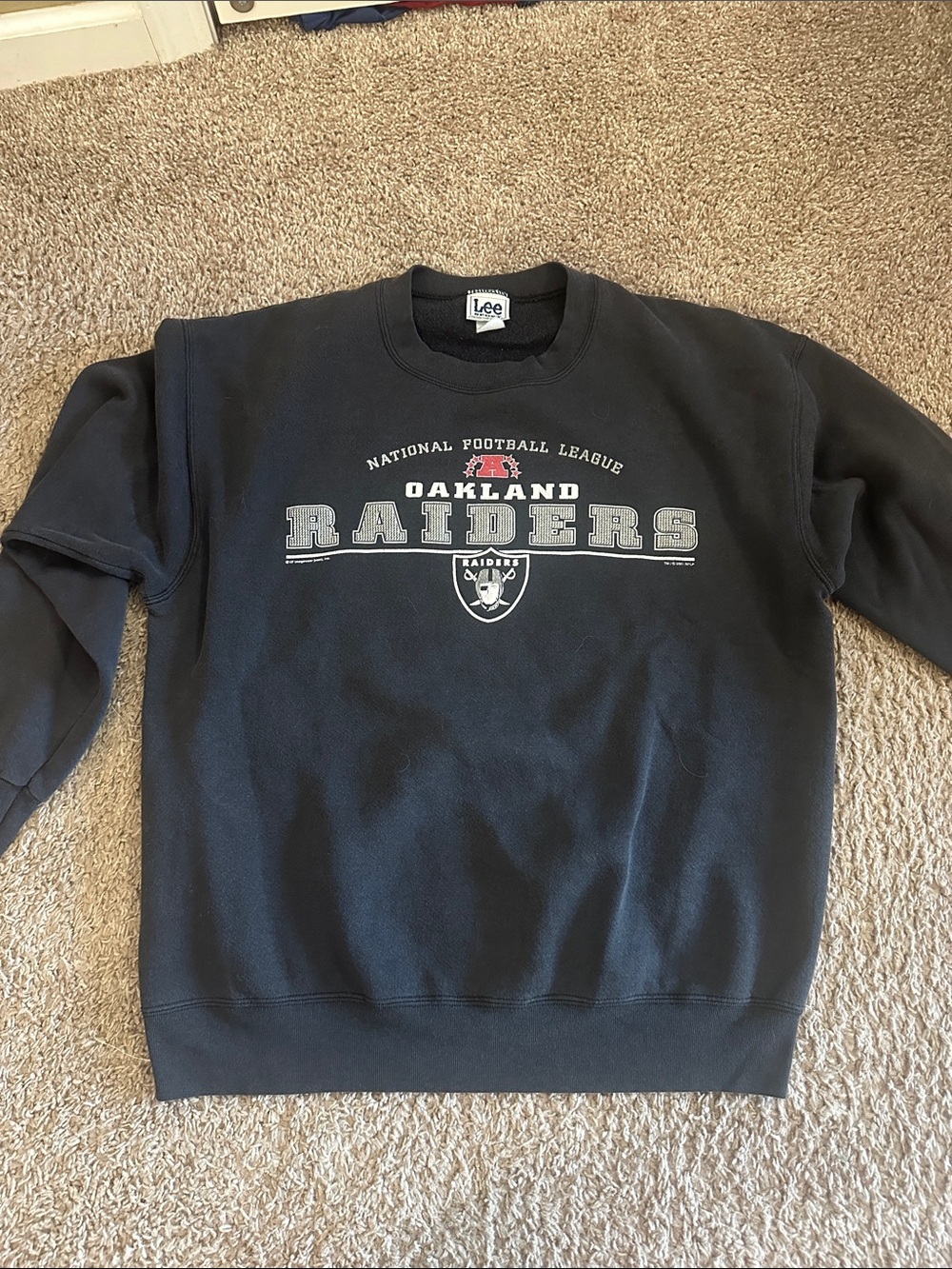 2001 Lee Sports Black Oakland Raiders Graphic Crewneck Sweatshirt
